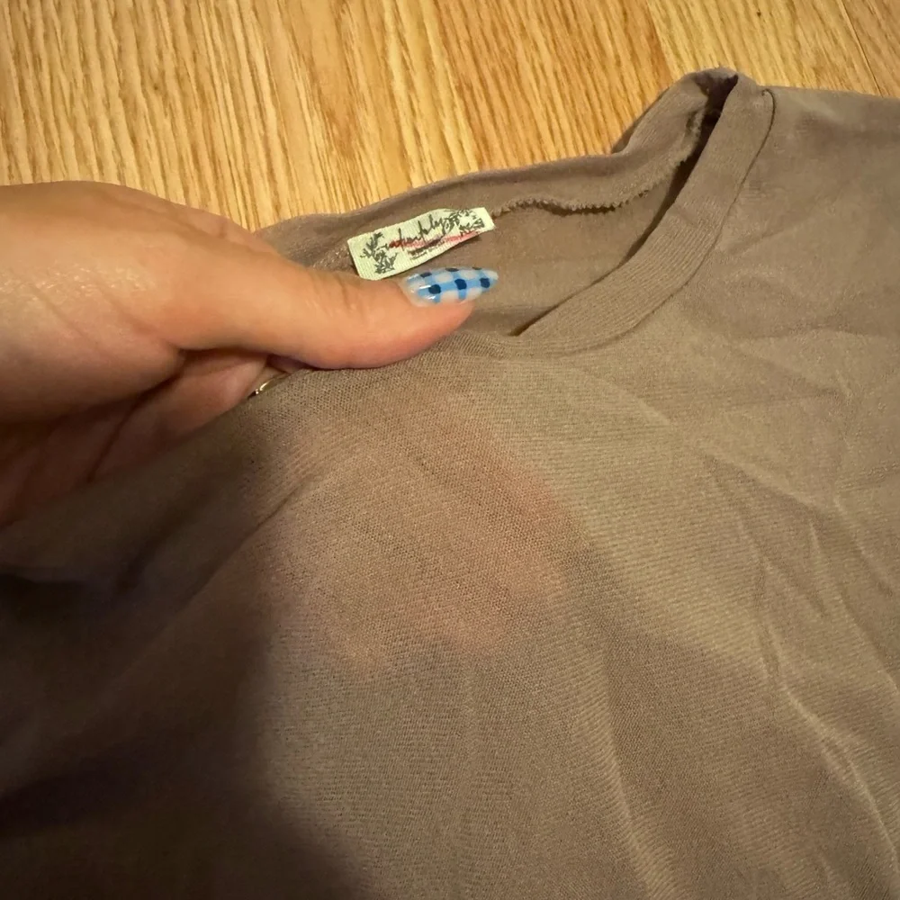 Free People Short Sleeve Crewneck Top - Taupe Brown